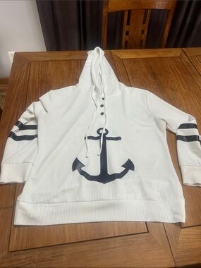 Nautical Anchor Hooded Sweatshirt - White with Navy Anchor